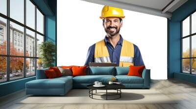 Happy smart engineer man smiling isolated without background. Wall mural