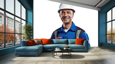 Happy smart engineer man smiling isolated without background. Wall mural