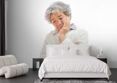 Sad old woman on white background,Anxiety problem concept Wall mural