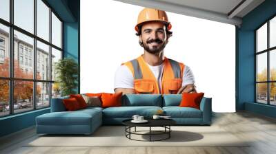 Smart worker construction man isolated on background Wall mural