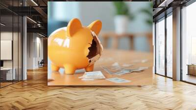 The piggy bank was smashed, financial indiscipline Wall mural