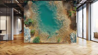 Top view of drought river. Wall mural