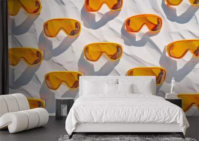  Yellow orange ski goggles pattern shadow winter sport fashion snow outdoor gear bright fun vibrant repetitive design copy space minimal playful modern texture background Wall mural