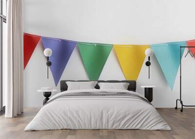 Rainbow bright colorful pennant banner party decoration hanging festive garland triangle bunting decor for celebration wedding birthday event cheerful vibrant fun accent Wall mural