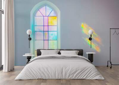 Stunning pastel stained glass church window light reflection simple design soft colors spiritual peaceful worship place ethereal calm religious art serene holy decor meditation reflection worshippers Wall mural