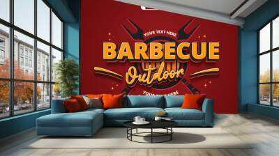 Barbecue outdoor logo type 3d editable vector text style effect Wall mural