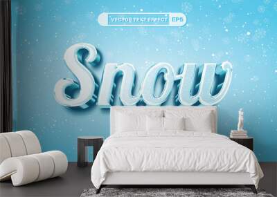 Editable 3d winter snow vector text effect Wall mural