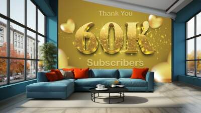 Thank you 60k subscriber card design template with gold text effect for friends and followers for social media networks Wall mural