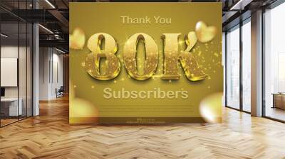 Thank you 80k subscriber card design template with gold text effect for friends and followers for social media networks Wall mural