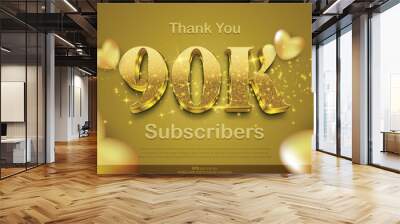 Thank you 90k subscriber card design template with gold text effect for friends and followers for social media networks Wall mural