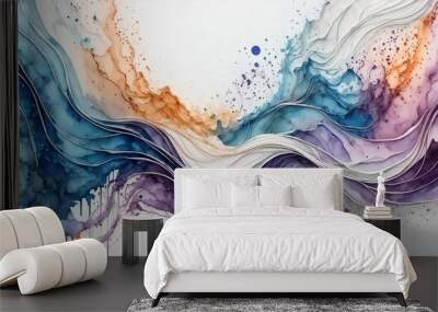 ai generated ai generative oil drawing watercolor ink splash lines on white canvas decorative paint art background graphic art Wall mural