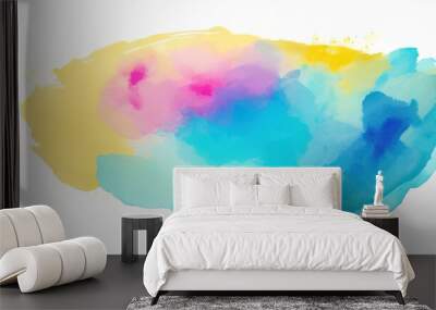 bright spot colored aquarelle blotch on isolated white watercolour splotch paint and ink smudges blur stain trendy label brush stroke background Wall mural