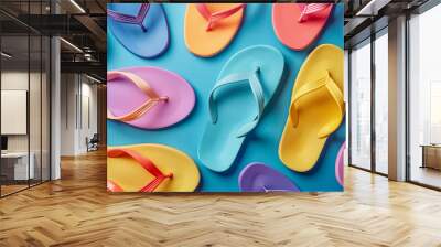 A view of summer rubber flip-flops in different colors that are perfect for a beach vacation lifestyle.
 Wall mural