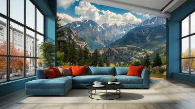 Endless possibilities on the road ahead: mountainous landscapes for thriving startups. This represents an inspiring context for new ventures where nature and modern entrepreneurship can coexist. Wall mural