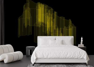 Abstract isometric world map translucent yellow line structure. Wall mural