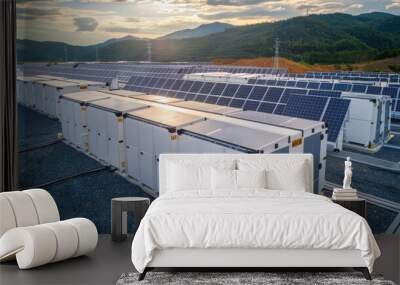 Solar battery storage units at a renewable energy facility Wall mural