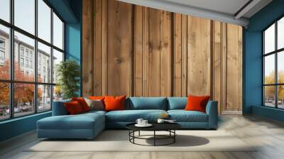 The image shows a wooden wall with a natural wood grain Wall mural