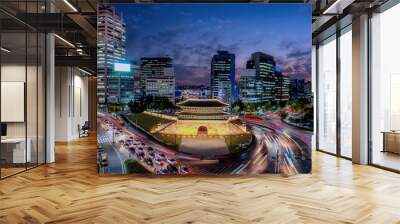 traffic in the city at night seoul city south Korea  Wall mural