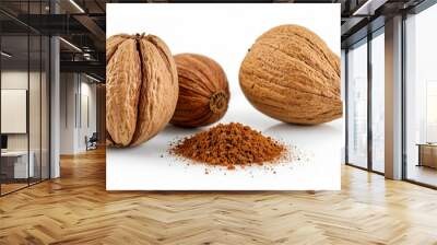 Nutmeg or Jaifal Spice, over white background Wall mural