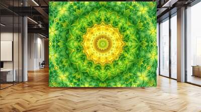 Abstract background with symmetrical patterns in shades of green and yellow, patterns, green, modern, artistic, artistic, symmetrical, abstract, creative, background, wallpaper Wall mural