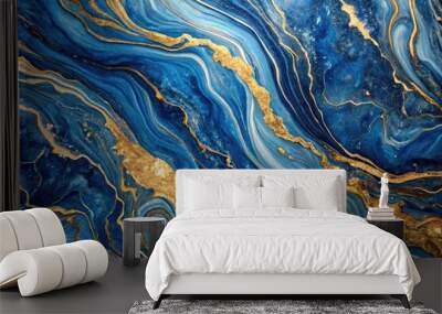 Blue and gold marble abstract background texture with swirls of luxury style Wall mural