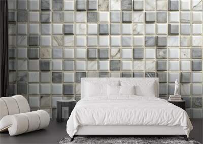 Gray and white mosaic marble wall tile texture in geometric square shape pattern for background and wallpaper monochrome Wide Angle, shape,gray, pattern, wallpaper, texture, square Wall mural