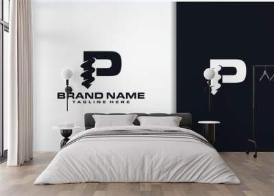 Letter P Drill Bit Logo Design Vector Wall mural