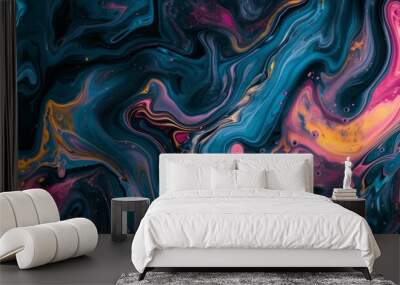 abstract colorful background with moving liquid water wave lines. paint mix. wallpaper background. Wall mural