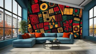 colorful vibrant pattern texture template ethic african tribal wallpaper background for web design or ads Wall mural