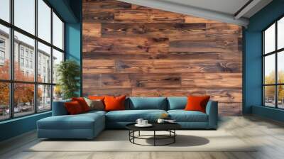 horizontal walnut wooden floor planks texture wallpaper background 16:9 Wall mural