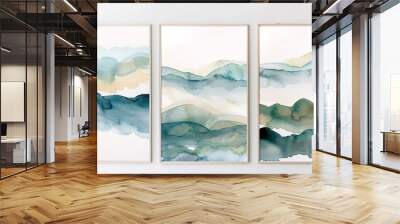 A set of three watercolor posters featuring a continuous design, creating a harmonious and stylish wall display on a white background Wall mural