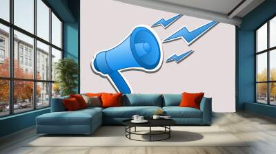 Megaphone icon in style stickers. Illustration of attention seeking announcement for promotion Wall mural