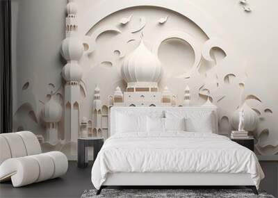 elegant paper cut ramadan white color background illustration Wall mural