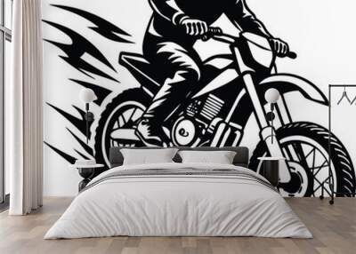 A bike rider riding motorcycle vector art coloring page silhouette Wall mural