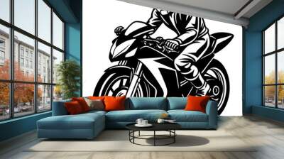 A sports bike rider riding bike vector art coloring page silhouette Wall mural