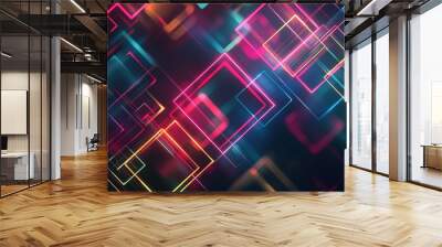 Against a deep navy blue background bold neon triangles and squares jut out in a kaleidoscopic Wall mural