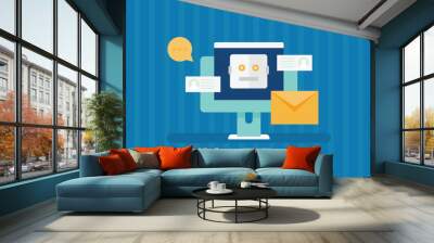 Chatbot helping business in customer support. Chatbot answers and replies, Writing email suggestion, CRM software application. Vector illustration concept. Wall mural