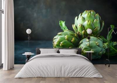 Artichokes on a Dark background with dramatic lighting Wall mural