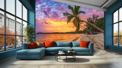 Beautiful sunrise over tropical beach and palm trees in Dominican republic Wall mural