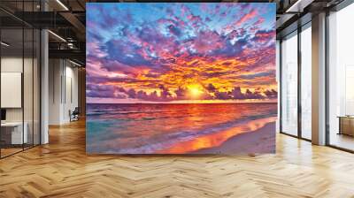 Colorful sunset over ocean on Maldives Wall mural