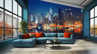 Panoramic view on Manhattan at night, New York, USA Wall mural