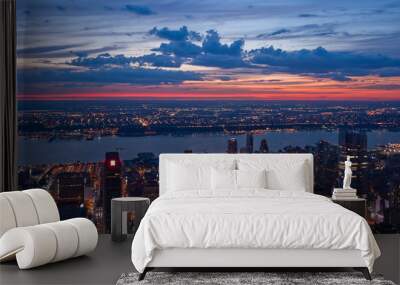 View on New York and New Jersey after sunset Wall mural