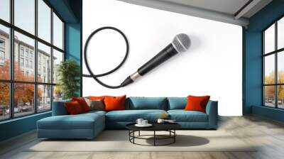 Microphone on white background with clipping path . Close up of dynamic microphone connect with male xlr connector and  cable isolated on white background,top view. Wall mural