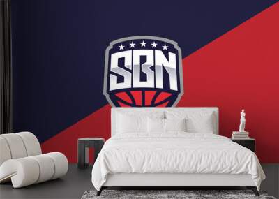 Monogram SBN Basketball Esport logo vector icon illustration Wall mural