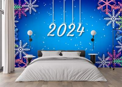 2024 swinging background on Christmas particles. new year welcome concept. Wall mural