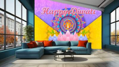 happy Diwali greetings on beautiful decorated background. Wall mural