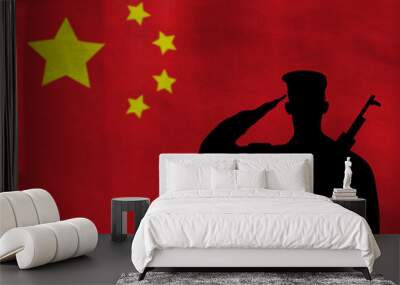 soldier salute national flag of china illustration. Wall mural