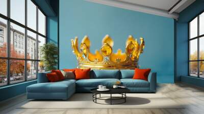 Corona reale di principe o principessa con diamanti gialli preziosi su sfondo neutro azzurro chiaro Wall mural