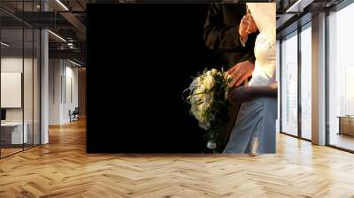 wedding bride and groom black background Wall mural