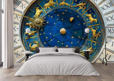 Ancient clock Torre dell'Orologio with Zodiac and astrology signs, Venice, Italy Wall mural